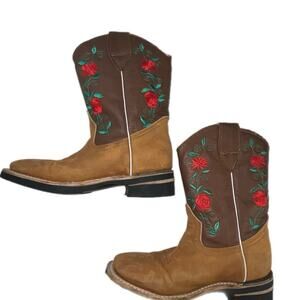 George Davis Floral Leather Western Boots Brown Texas Style Size 4